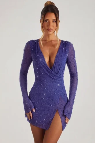 Rochie mini A-line cu decupaj și ornamente Chelsea, albastru închis Rochie mini A-line cu decupaj și ornamente Chelsea, albastru închis