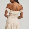 Rochie mini A-line cu decupaje și umeri decupați Nahida, de culoare ivoriu