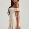 Rochie mini A-line cu decupaje și umeri decupați Nahida, de culoare ivoriu