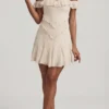Rochie mini A-line cu decupaje și umeri decupați Nahida, de culoare ivoriu