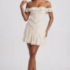 Rochie mini A-line cu decupaje și umeri decupați Nahida, de culoare ivoriu