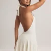 Rochie mini A-line cu gât halter din modal Brooke, albă Rochie mini A-line cu gât halter din modal Brooke, albă