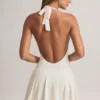 Rochie mini A-line cu gât halter din modal Brooke, albă Rochie mini A-line cu gât halter din modal Brooke, albă