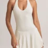 Rochie mini A-line cu gât halter din modal Brooke, albă Rochie mini A-line cu gât halter din modal Brooke, albă