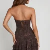 Rochie mini A-line cu gât halter și ornamente Costanza, cu imprimeu șarpe Hotfix