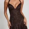 Rochie mini A-line cu gât halter și ornamente Costanza, cu imprimeu șarpe Hotfix