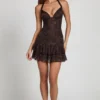 Rochie mini A-line cu gât halter și ornamente Costanza, cu imprimeu șarpe Hotfix