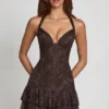 Rochie mini A-line cu gât halter și ornamente Costanza, cu imprimeu șarpe Hotfix