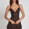 Rochie mini A-line cu gât halter și ornamente Costanza, cu imprimeu șarpe Hotfix