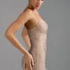 Rochie mini A-line cu gât halter și ornamente Lasma, culoare Almond