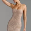 Rochie mini A-line cu gât halter și ornamente Lasma, culoare Almond