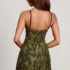 Rochie mini A-line cu guler cowl și ornamente Dianora, în imprimeu de șarpe verde