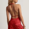 Rochie mini A-line cu guler Halia Devoré în roșu ardei Rochie mini A-line cu guler Halia Devoré în roșu ardei