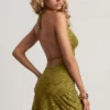 Rochie mini A-line cu guler Halia Devoré, verde măslin Rochie mini A-line cu guler Halia Devoré, verde măslin