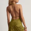Rochie mini A-line cu guler Halia Devoré, verde măslin Rochie mini A-line cu guler Halia Devoré, verde măslin