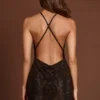 Rochie mini A-line cu guler halter și decorațiuni Zelinda, în model șarpe maro