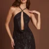 Rochie mini A-line cu guler halter și decorațiuni Zelinda, negru Rochie mini A-line cu guler halter și decorațiuni Zelinda, negru