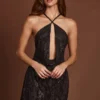 Rochie mini A-line cu guler halter și decorațiuni Zelinda, negru Rochie mini A-line cu guler halter și decorațiuni Zelinda, negru