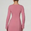 Rochie mini A-line cu guler în formă de inimă și mâneci lungi Corinne, în roz prăfuit
