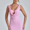 Rochie mini A-line cu guler tip cowl Mirabel în roz pal Rochie mini A-line cu guler tip cowl Mirabel în roz pal
