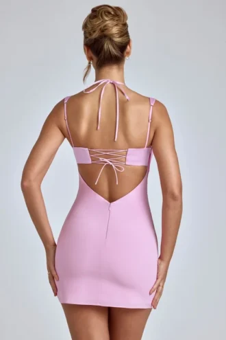 Rochie mini A-line cu guler tip cowl Mirabel în roz pal Rochie mini A-line cu guler tip cowl Mirabel în roz pal