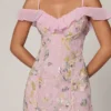 Rochie mini A-line cu șireturi și ornamente Jacira, în roz pal