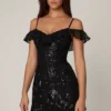 Rochie mini A-line cu șireturi și ornamente Jacira, negru