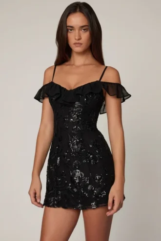 Rochie mini A-line cu șireturi și ornamente Jacira, negru Rochie mini A-line cu șireturi și ornamente Jacira, negru