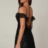Rochie mini A-line cu șireturi și ornamente Jacira, negru