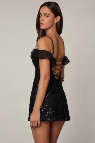 Rochie mini A-line cu șireturi și ornamente Jacira, negru Rochie mini A-line cu șireturi și ornamente Jacira, negru
