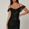 Rochie mini A-line cu șireturi și ornamente Jacira, negru