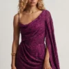 Rochie mini A-line cu o mânecă Angelie Devoré în culoarea Berry Purple