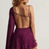 Rochie mini A-line cu o mânecă Angelie Devoré în culoarea Berry Purple