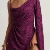 Rochie mini A-line cu o mânecă Angelie Devoré în culoarea Berry Purple