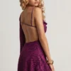 Rochie mini A-line cu o mânecă Angelie Devoré în culoarea Berry Purple