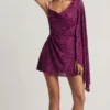 Rochie mini A-line cu o mânecă Angelie Devoré în culoarea Berry Purple