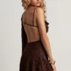 Rochie mini A-line cu o mânecă Angelie Devoré în culoarea ciocolatei negre