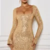 Rochie mini A-line cu ornamente Kiyara, aurie Rochie mini A-line cu ornamente Kiyara, aurie