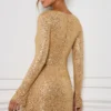 Rochie mini A-line cu ornamente Kiyara, aurie Rochie mini A-line cu ornamente Kiyara, aurie