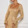 Rochie mini A-line cu ornamente Kiyara, aurie Rochie mini A-line cu ornamente Kiyara, aurie