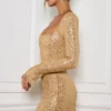 Rochie mini A-line cu ornamente Kiyara, aurie Rochie mini A-line cu ornamente Kiyara, aurie