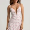 Rochie mini A-line cu spate decupat și margini festonate Seliora, cu imprimeu cireșe