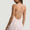 Rochie mini A-line cu spate decupat și margini festonate Seliora, cu imprimeu cireșe