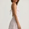 Rochie mini A-line cu spate decupat și margini festonate Seliora, cu imprimeu cireșe