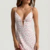 Rochie mini A-line cu spate decupat și margini festonate Seliora, cu imprimeu cireșe
