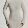Rochie mini A-line cu spate decupat și ornamente Grazina, albă Rochie mini A-line cu spate decupat și ornamente Grazina, albă