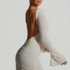 Rochie mini A-line cu spate decupat și ornamente Grazina, albă Rochie mini A-line cu spate decupat și ornamente Grazina, albă