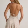 Rochie mini A-line cu spate legat, din modal cu nervuri, în dungi roz și galben