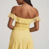 Rochie mini A-line cu umeri decupați din dantelă, de la Nahida, în galben pastel