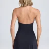 Rochie mini A-line cu volane aplicate Jaeda, cu gât halter, în negru Rochie mini A-line cu volane aplicate Jaeda, cu gât halter, în negru